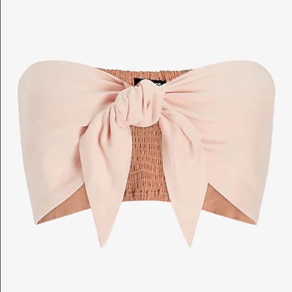 Linen-Blend Tie Front Bandeau Top